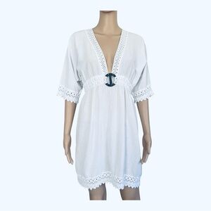 Cotton Natural athleisure gauge elegant white lace trim Swim Cover-Up M detail